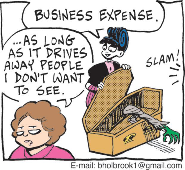 Animated cartoon OCR: SLAM! BUSINESS EXPENSE ...AS LONG AS IT DRIVES AWAY PEOPLE I DON'T WANT TO SEE. ? 11 E-mail: bholbrook1@gmail.com SLAM ! BUSINESS EXPENSE ... AS LONG AS IT DRIVES AWAY PEOPLE I DON'T WANT TO SEE . ? 11 E - mail : bholbrook1@gmail.com