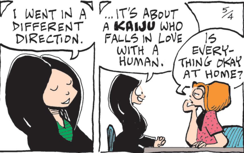 Comics OCR: DI WENT IN AP... IT'S ABOUT DIFFERENT DIRECTION. A KAIJU WHO FALLS IN LOVE WITH A HUMAN. 5/4 EVERY- THING OKAY AT HOME? DI WENT IN AP ... IT'S ABOUT DIFFERENT DIRECTION . A KAIJU WHO FALLS IN LOVE WITH A HUMAN . 5/4 EVERY- THING OKAY AT HOME ?