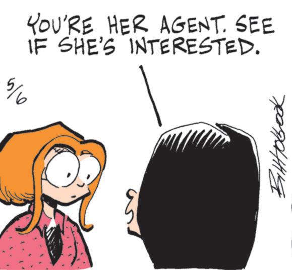 Graphics OCR: YOU'RE HER AGENT. SEE IF SHE'S INTERESTED. 5/6 Billiobook YOU'RE HER AGENT . SEE IF SHE'S INTERESTED . 5/6 Billiobook