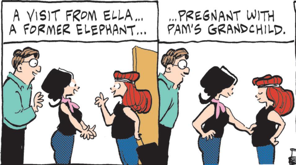 Fiction OCR: A VISIT FROM ELLA... A FORMER ELEPHANT... ... PREGNANT WITH PAM'S GRANDCHILD. A VISIT FROM ELLA ... A FORMER ELEPHANT ... ... PREGNANT WITH PAM'S GRANDCHILD .