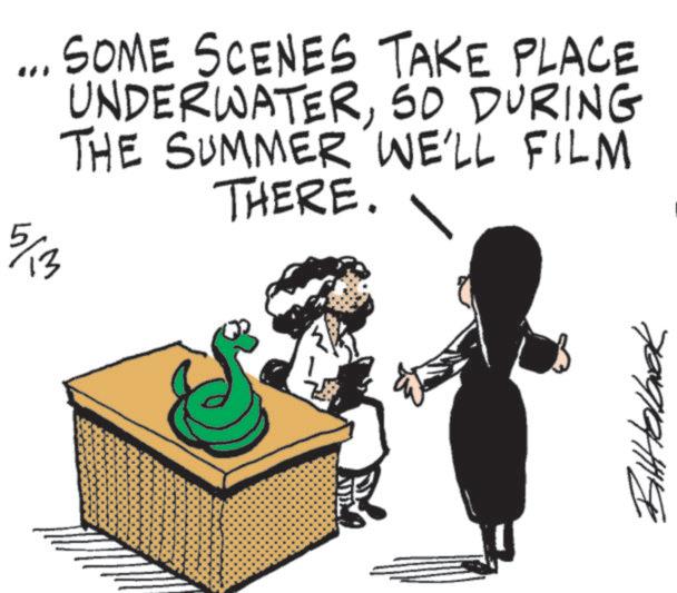 Animated cartoon OCR: " SOME SCENES TAKE PLACE UNDERWATERSO DURING THE SUMMER WE'LL FILM THERE. 5/3 Bill Hallock " SOME SCENES TAKE PLACE UNDERWATERSO DURING THE SUMMER WE'LL FILM THERE . 5/3 Bill Hallock