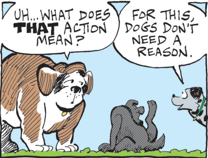 Working animal OCR: UH... WHAT DOES THAT ACTION MEAN? FOR THISDOGS DON'T NEED A REASON. UH ... WHAT DOES THAT ACTION MEAN ? FOR THISDOGS DON'T NEED A REASON .