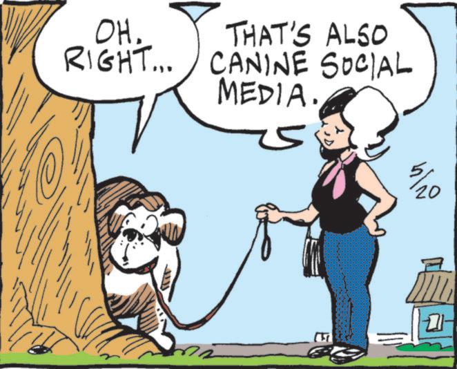 Animated cartoon OCR: OH. RIGHT... THAT'S ALSO CANINE SOCIAL MEDIA. 5 ? 5/20 OH . RIGHT ... THAT'S ALSO CANINE SOCIAL MEDIA . 5 ? 5/20