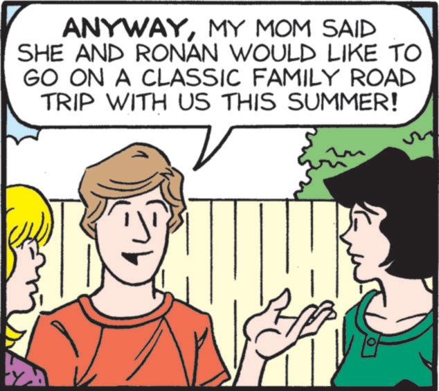 Animated cartoon OCR: ANYWAYMY MOM SAID SHE AND RONAN WOULD LIKE TO GO ON A CLASSIC FAMILY ROAD TRIP WITH US THIS SUMMER! ? Y ANYWAYMY MOM SAID SHE AND RONAN WOULD LIKE TO GO ON A CLASSIC FAMILY ROAD TRIP WITH US THIS SUMMER ! ? Y