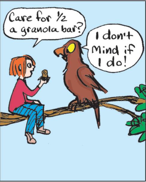Animated cartoon OCR: Care for ½ a granola bar? don't Mind if I do! Care for ½ a granola bar ? don't Mind if I do !
