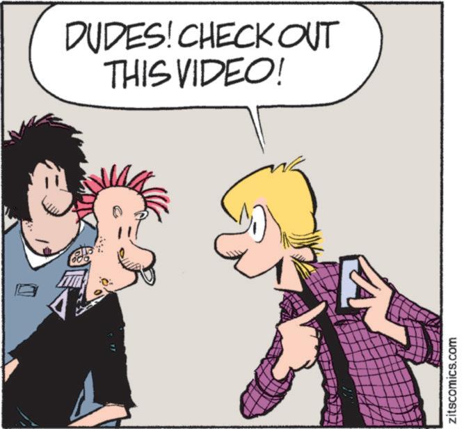 Animated cartoon OCR: DUDES! CHECK OUT THIS VIDEO! zitscomics.com DUDES ! CHECK OUT THIS VIDEO ! zitscomics.com