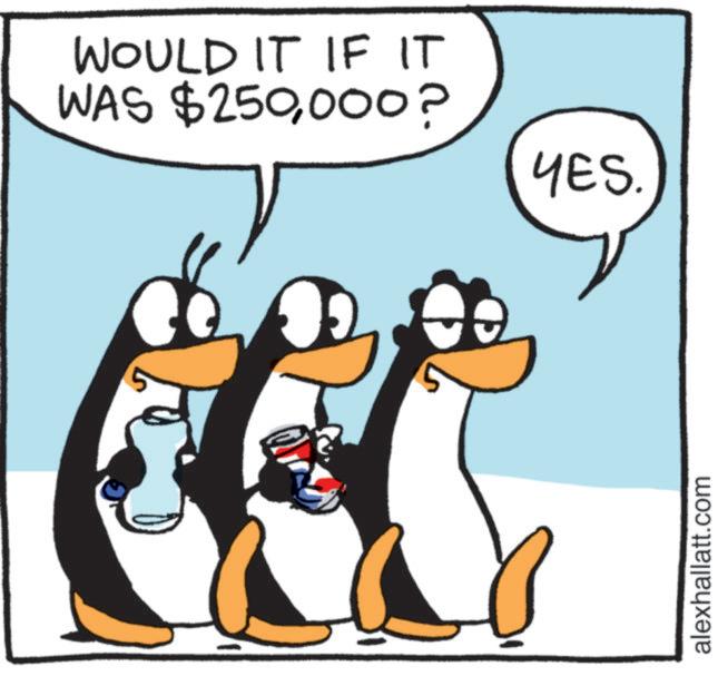 Photo caption OCR: WOULD IT IF IT WAS $250000? YES. alexhallatt.com WOULD IT IF IT WAS $ 250000 ? YES . alexhallatt.com