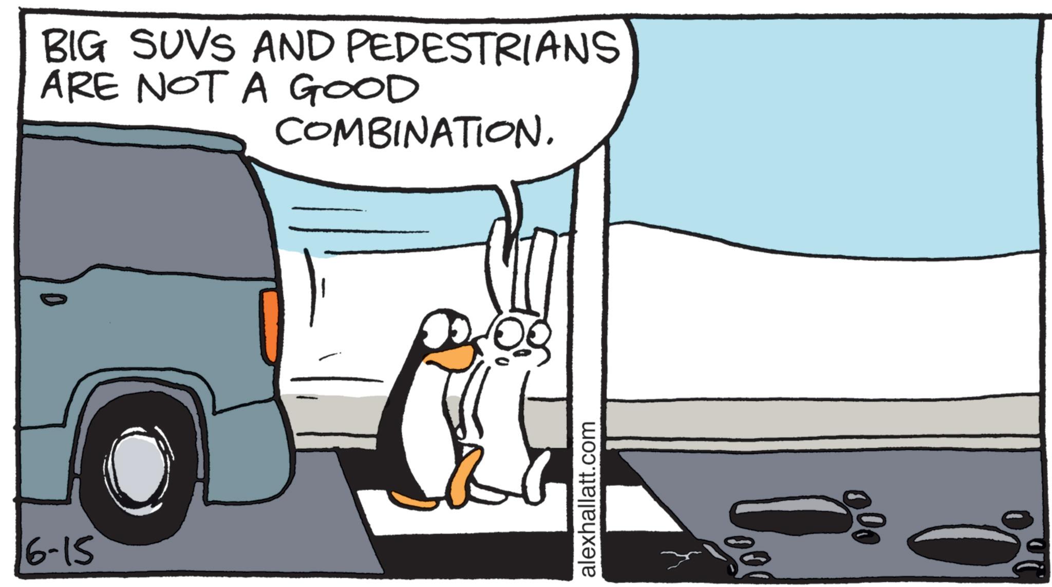 Fiction OCR: 16-15 0 BIG SUVS AND PEDESTRIANS ARE NOT A GOOD COMBINATION. 29 alexhallatt.com 00 16-15 0 BIG SUVS AND PEDESTRIANS ARE NOT A GOOD COMBINATION . 29 alexhallatt.com 00