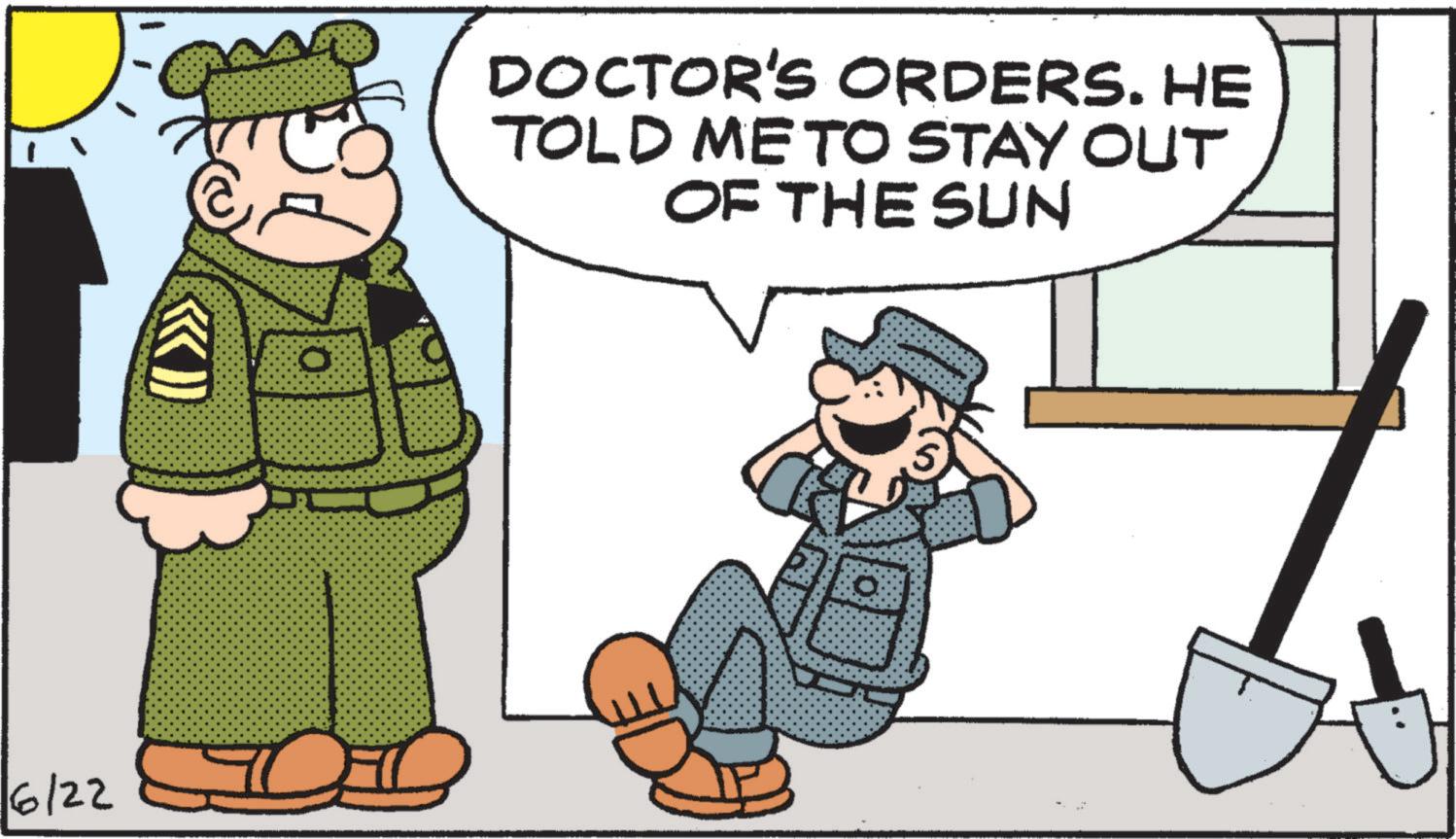 Fictional character OCR: ()) 6/22 O DOCTOR'S ORDERS. HE TOLD ME TO STAY OUT OF THE SUN ( ) ) 6/22 O DOCTOR'S ORDERS . HE TOLD ME TO STAY OUT OF THE SUN