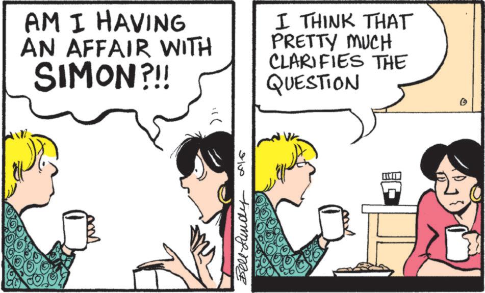 Coffee cup OCR: AM I HAVING AN AFFAIR WITH SIMON?!! I THINK THAT PRETTY MUCH CLARIFIES THE QUESTION ?? Belund 216 AM I HAVING AN AFFAIR WITH SIMON ? !! I THINK THAT PRETTY MUCH CLARIFIES THE QUESTION ?? Belund 216