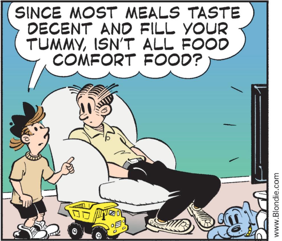 Animation OCR: SINCE MOST MEALS TASTE DECENT AND FILL YOUR TUMMYISN'T ALL FOOD COMFORT FOOD? www.Blondie.com SINCE MOST MEALS TASTE DECENT AND FILL YOUR TUMMYISN'T ALL FOOD COMFORT FOOD ? www.Blondie.com