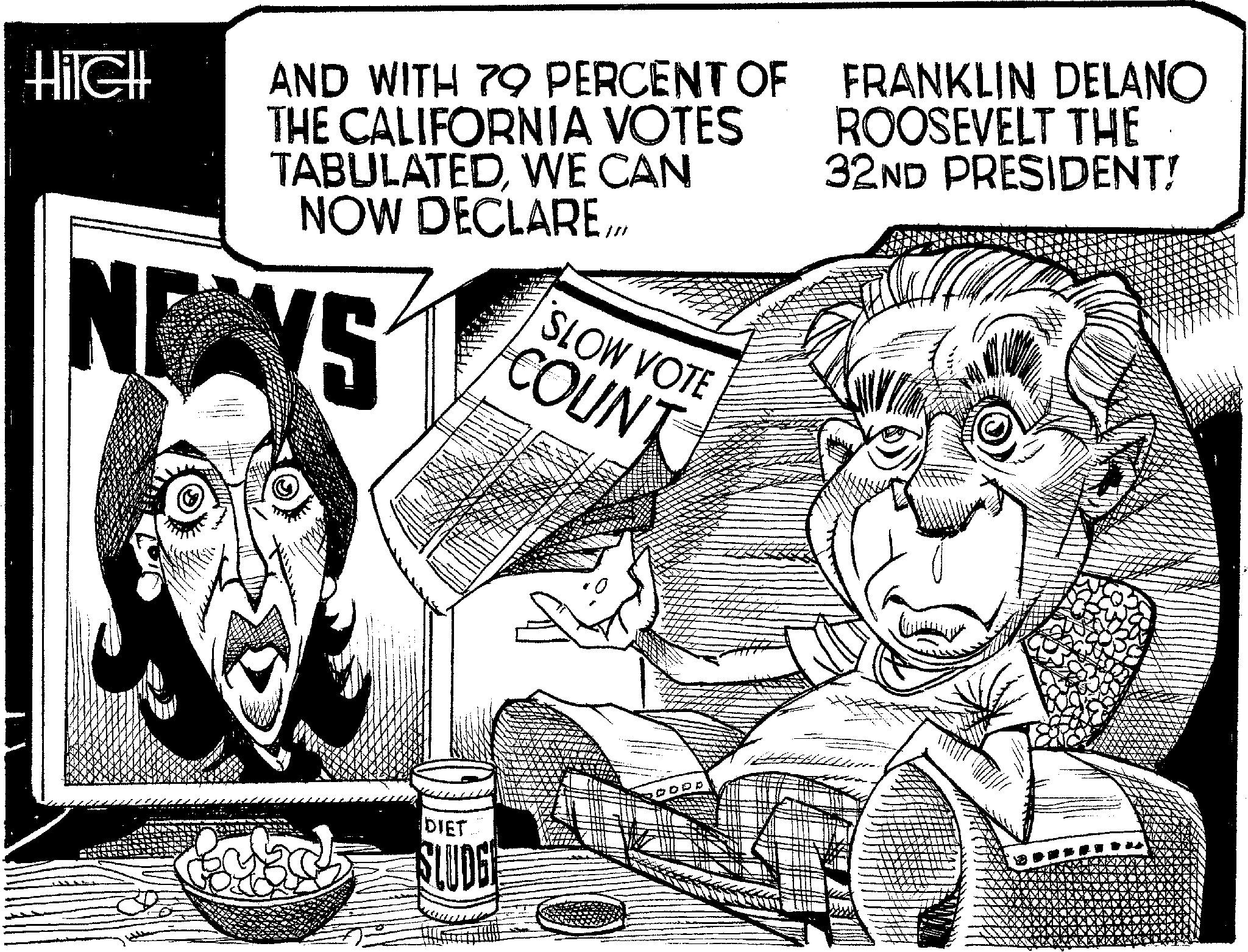 Fiction OCR: Hilell AND WITH 79 PERCENT OF THE CALIFORNIA VOTES TABULATEDWE CAN NOW DECLARENEYS SLOW VOTE COUNT FRANKLIN DELANO ROOSEVELT THE 32ND PRESIDENT! DIET CODD Hilell AND WITH 79 PERCENT OF THE CALIFORNIA VOTES TABULATEDWE CAN NOW DECLARENEYS SLOW VOTE COUNT FRANKLIN DELANO ROOSEVELT THE 32ND PRESIDENT ! DIET CODD