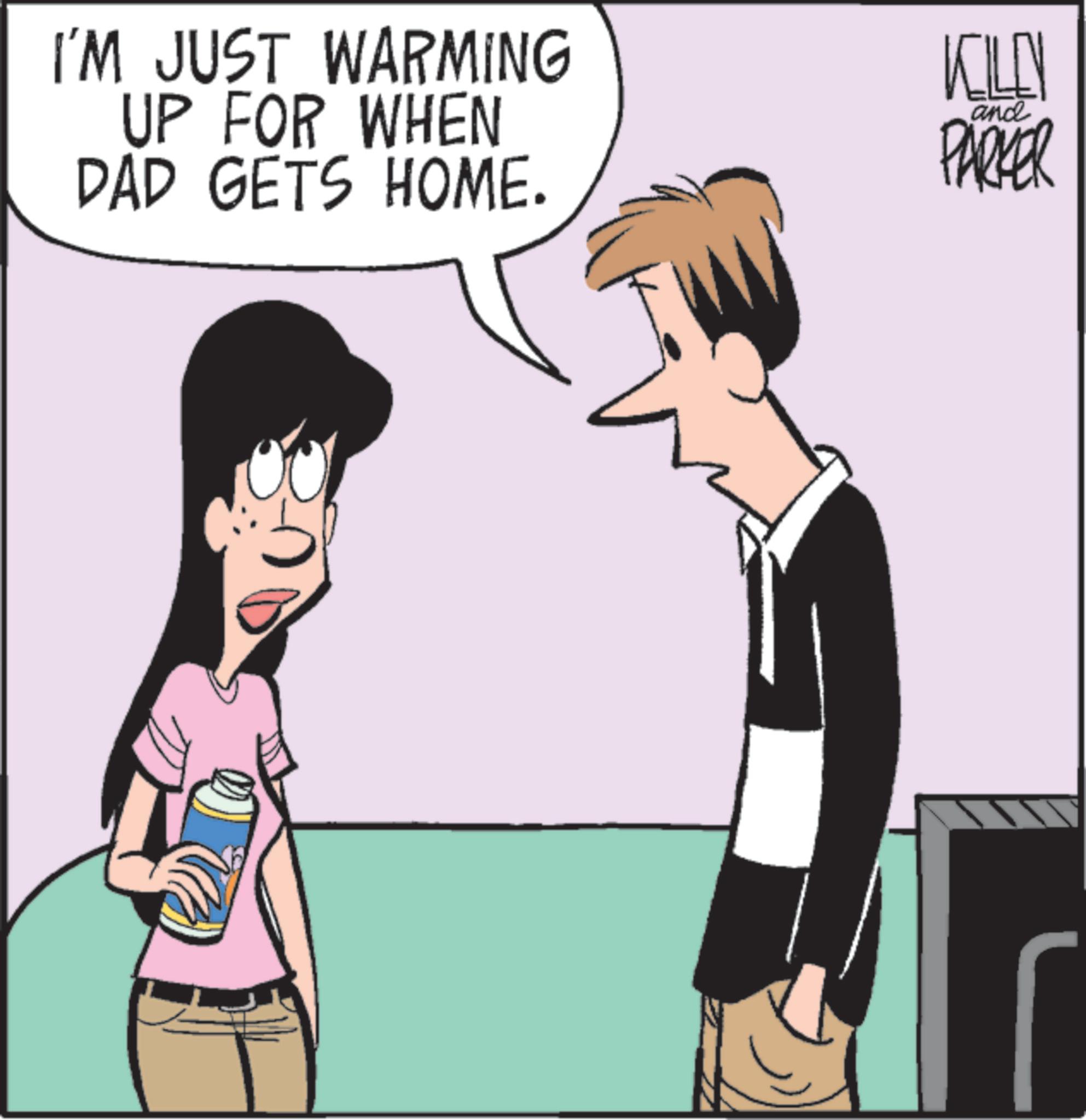 Comic book OCR: I'M JUST WARMING UP FOR WHEN DAD GETS HOME. KILEN PARKER and I'M JUST WARMING UP FOR WHEN DAD GETS HOME . KILEN PARKER and