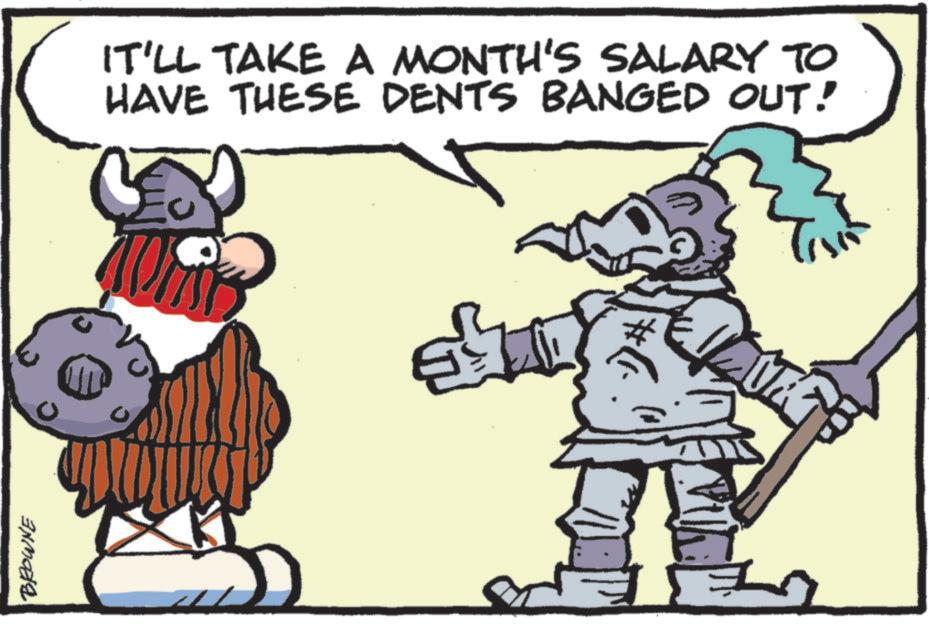 Clip art OCR: BROWNE IT'LL TAKE A MONTH'S SALARY TO HAVE THESE DENTS BANGED OUT! BROWNE IT'LL TAKE A MONTH'S SALARY TO HAVE THESE DENTS BANGED OUT !