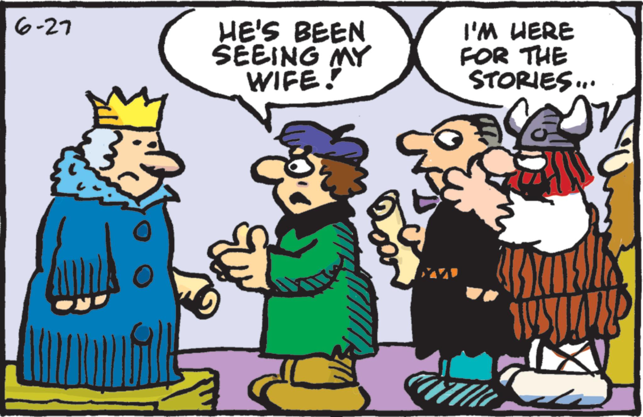 Pleased OCR: 6-27 HE'S BEEN SEEING MY WIFE! I'M HERE FOR THE STORIES... 6-27 HE'S BEEN SEEING MY WIFE ! I'M HERE FOR THE STORIES ...