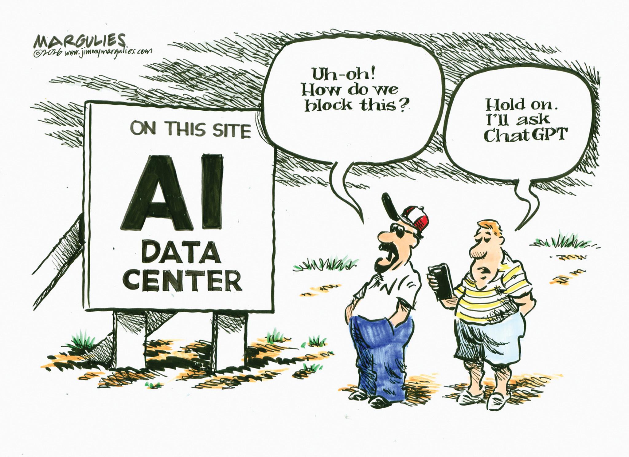Photo caption OCR: MARGULIES 2026 www.jimmymargulies.com ON THIS SITE ?? DATA CENTER Uh-oh! How do we block this? wh Hold on. I'll ask Chat GPT MARGULIES 2026 www.jimmymargulies.com ON THIS SITE ?? DATA CENTER Uh - oh ! How do we block this ? wh Hold on . I'll ask Chat GPT
