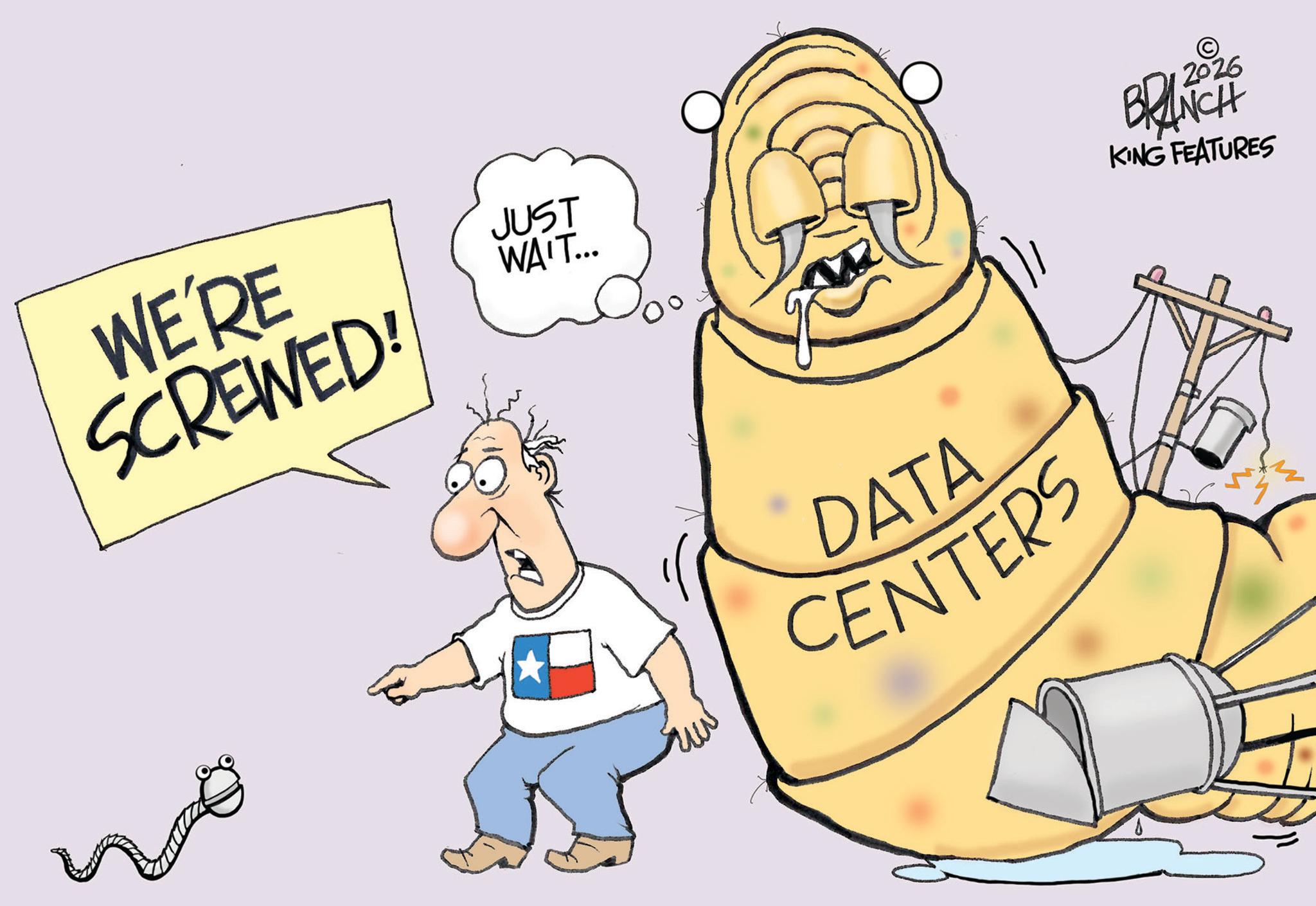 Animation OCR: WE'RE SCREWED! JUST WAIT... DATA CENTERS 2026 BRANCH KING FEATURES WE'RE SCREWED ! JUST WAIT ... DATA CENTERS 2026 BRANCH KING FEATURES