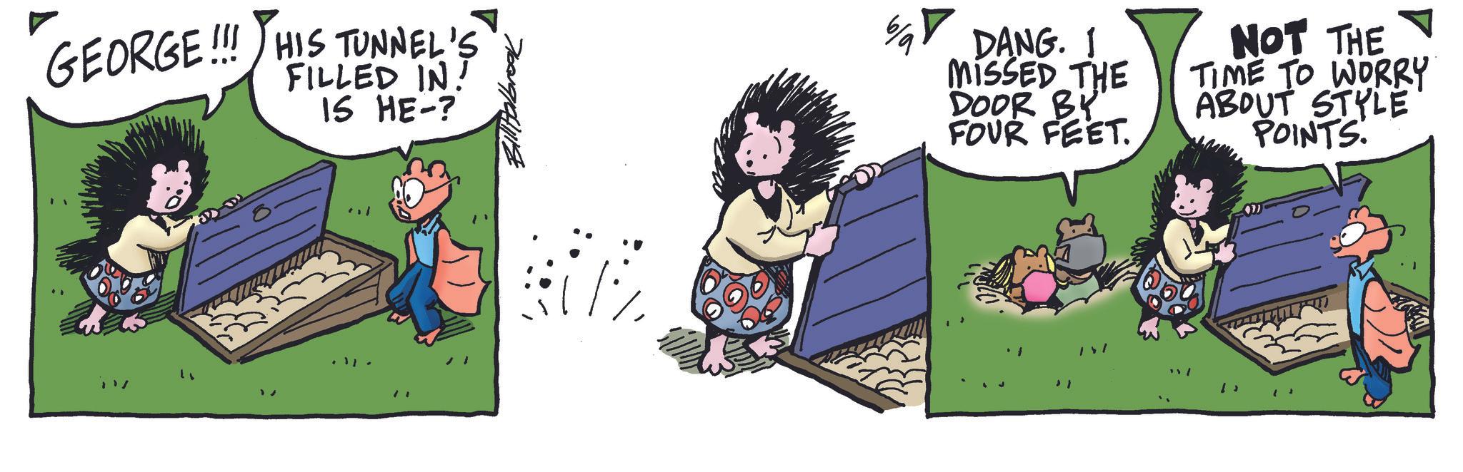 Fictional character OCR: GEORGE!!! HIS TUNNEL FILLED IN. IS HE-? 697 D?NG. I MISSED THE DOOR BY FOUR FEET. NOT THE TIME TO WORRY ABOUT STYLE POINTS. 151 GEORGE !!! HIS TUNNEL FILLED IN . IS HE- ? 697 D?NG . I MISSED THE DOOR BY FOUR FEET . NOT THE TIME TO WORRY ABOUT STYLE POINTS . 151