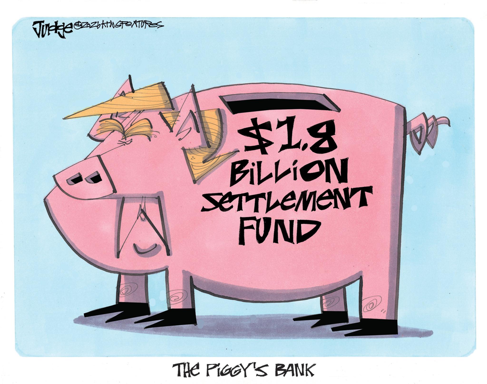 Handwriting OCR: @ZOZOKING FEATURES Judge @zzuk $18 BILLION SETTLEMENT FUND THE PIGGY'S BANK @ZOZOKING FEATURES Judge @zzuk $ 18 BILLION SETTLEMENT FUND THE PIGGY'S BANK