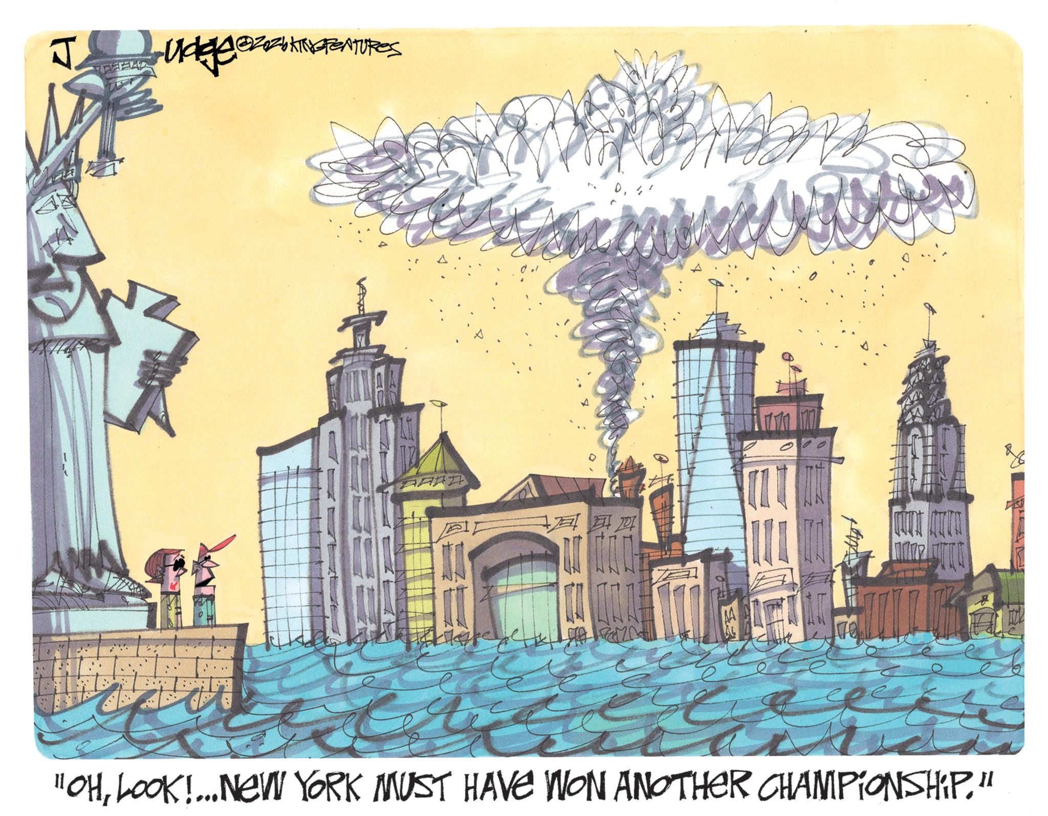 Pollution OCR: J ?????? GREATURES A "OHLOOK!... NEW YORK MUST HAVE WON ANOTHER CHAMPIONSHIP." J ?????? GREATURES A " OHLOOK ! ... NEW YORK MUST HAVE WON ANOTHER CHAMPIONSHIP . "