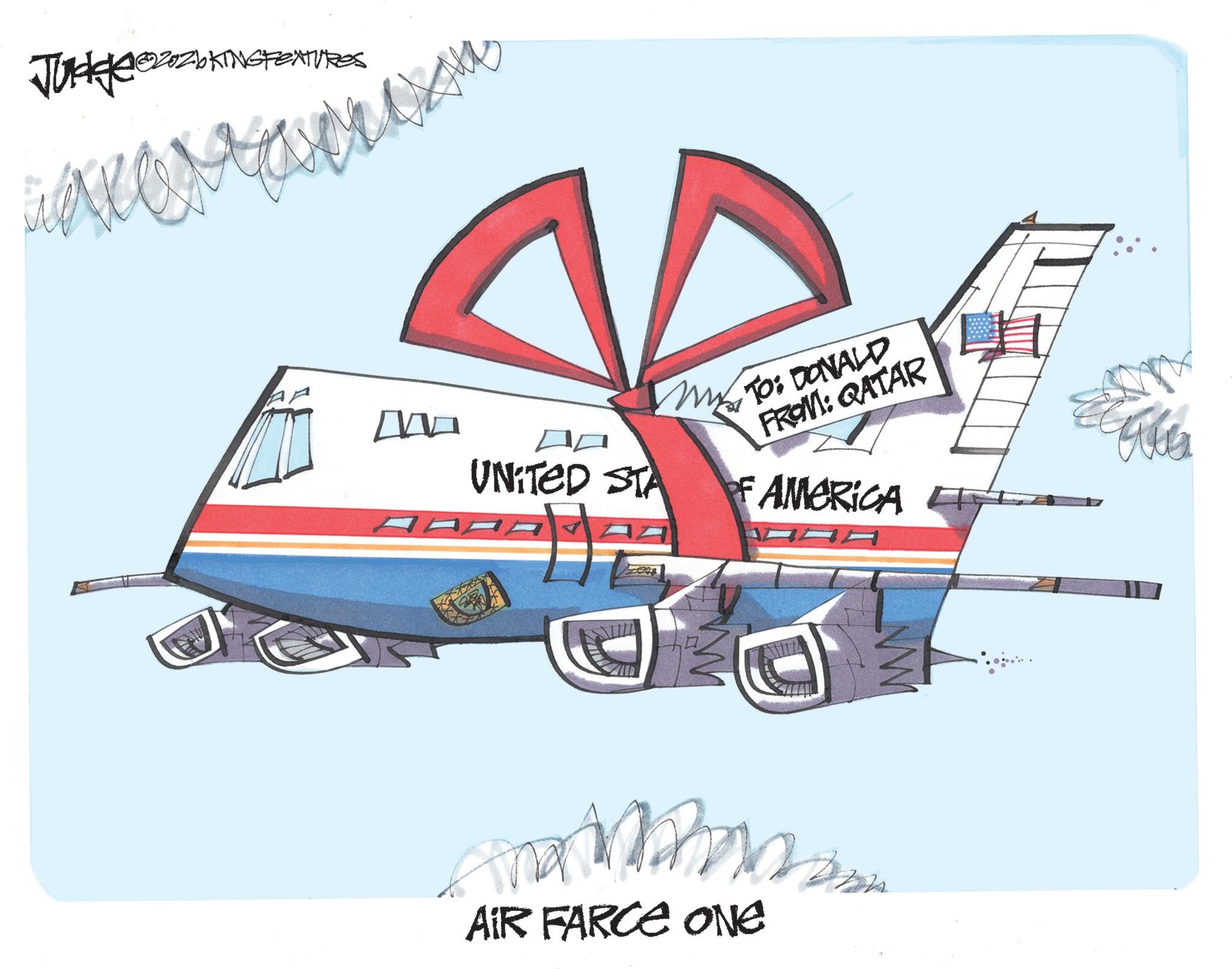 Graphic design OCR: BbKING FEATURES My To: DONALD FROM: QATAR [W UNITED STA F AMERICA AIR FARCE ONE BbKING FEATURES My To : DONALD FROM : QATAR [ W UNITED STA F AMERICA AIR FARCE ONE