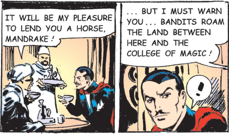 Animated cartoon OCR: IT WILL BE MY PLEASURE TO LEND YOU A HORSEMANDRAKE! BUT I MUST WARN YOU... BANDITS ROAM THE LAND BETWEEN HERE AND THE COLLEGE OF MAGIC! IT WILL BE MY PLEASURE TO LEND YOU A HORSEMANDRAKE ! BUT I MUST WARN YOU ... BANDITS ROAM THE LAND BETWEEN HERE AND THE COLLEGE OF MAGIC !