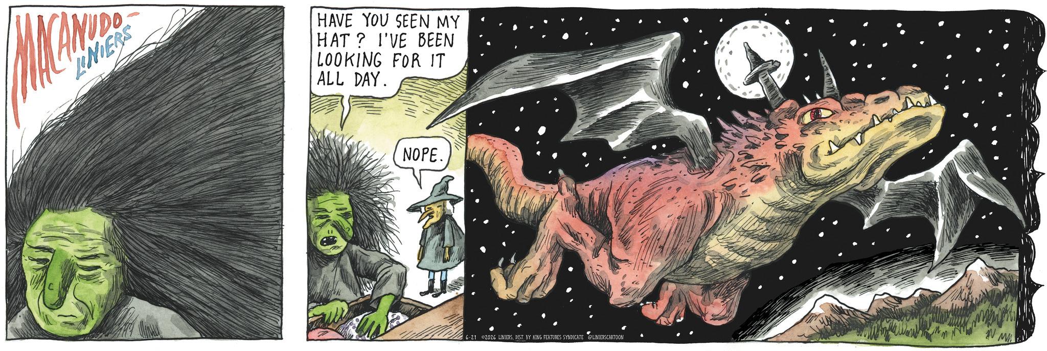 Book OCR: NIERS HAVE YOU SEEN MY HAT? I'VE BEEN LOOKING FOR IT ALL DAY. NOPE. 6-21 2026 LINIERSDIST. BY KING FEATURES SYNDICATE LINIERSCARTOON NIERS HAVE YOU SEEN MY HAT ? I'VE BEEN LOOKING FOR IT ALL DAY . NOPE . 6-21 2026 LINIERSDIST . BY KING FEATURES SYNDICATE LINIERSCARTOON