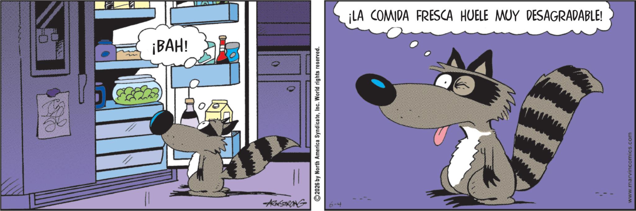 Comics OCR: ¡BAH! ARMSTRONG 2026 by North America SyndicateInc. World rights reserved. 6-4 ¡LA COMIDA FRESCA HUELE MUY DESAGRADABLE! www www.marvincomics.com ¡ BAH ! ARMSTRONG 2026 by North America SyndicateInc. World rights reserved . 6-4 ¡ LA COMIDA FRESCA HUELE MUY DESAGRADABLE ! www www.marvincomics.com