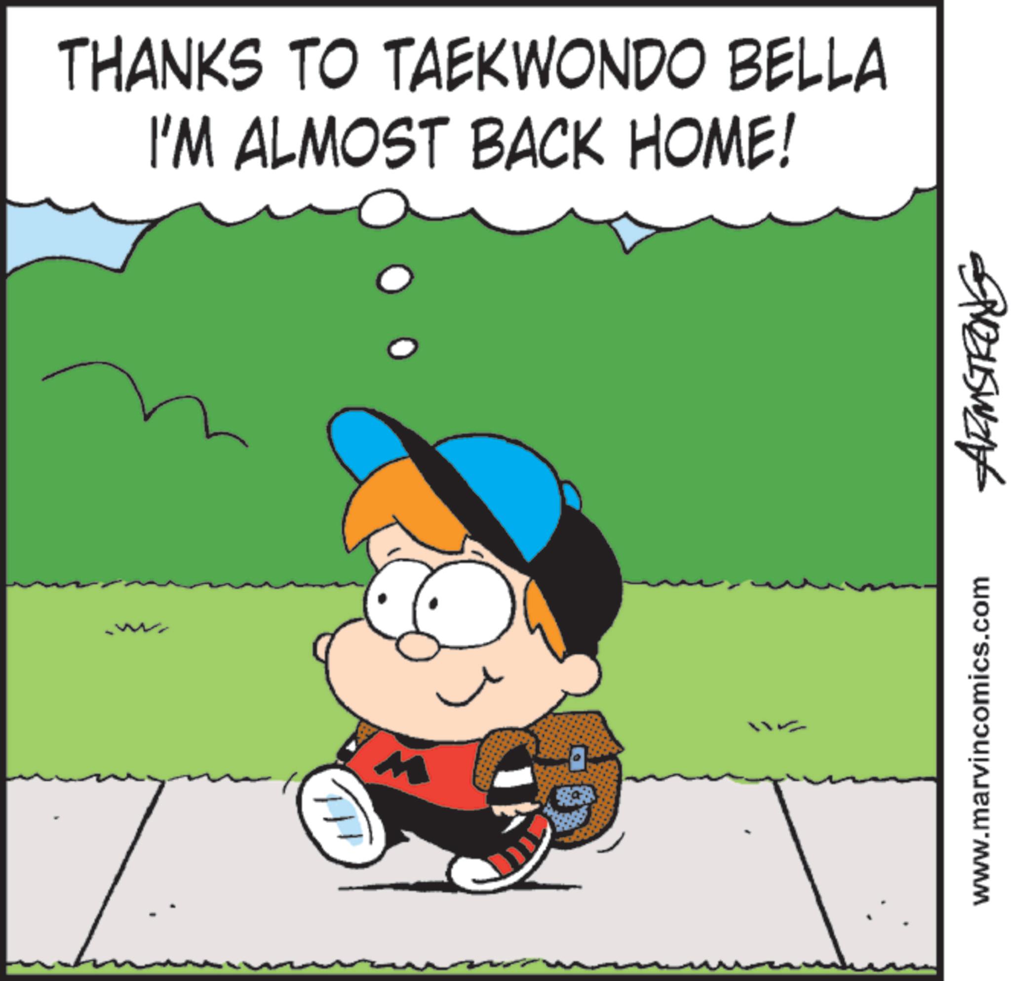 Graphics OCR: THANKS TO TAEKWONDO BELLA I'M ALMOST BACK HOME! M SPELLS WENX www.marvincomics.com THANKS TO TAEKWONDO BELLA I'M ALMOST BACK HOME ! M SPELLS WENX www.marvincomics.com