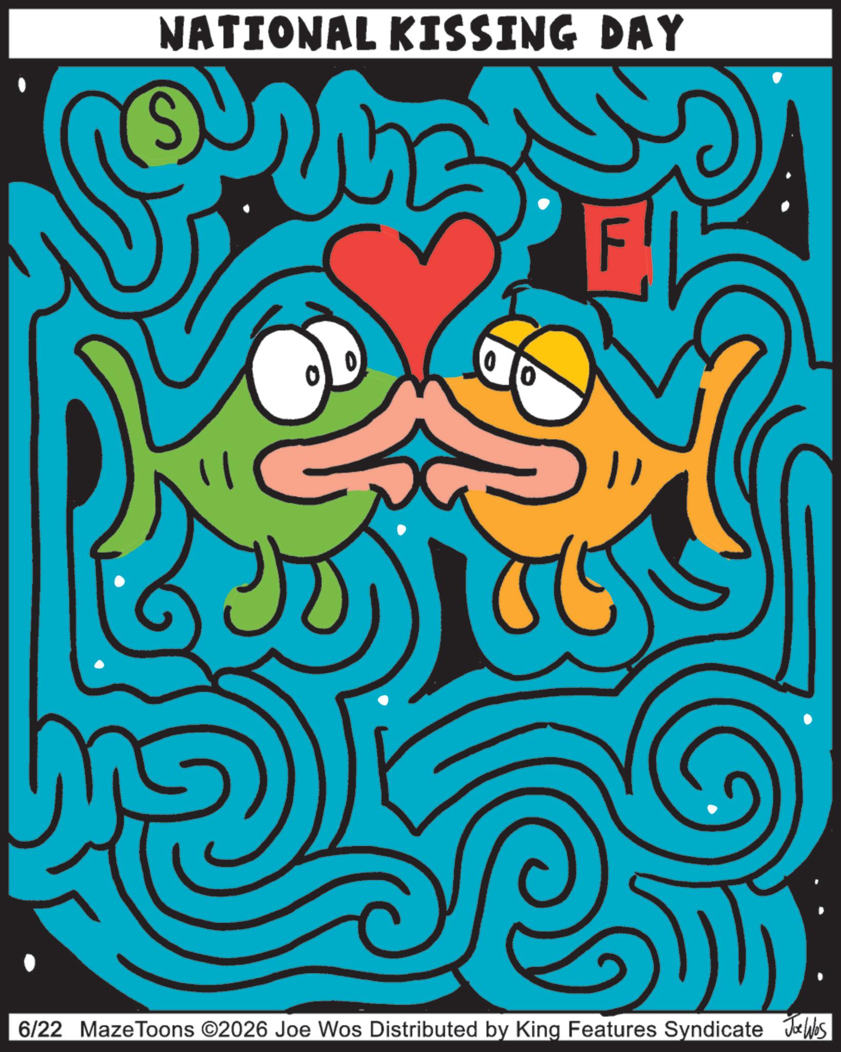 Child art OCR: NATIONAL KISSING DAY 6/22 MazeToons ©2026 Joe Wos Distributed by King Features Syndicate JuWbs NATIONAL KISSING DAY 6/22 MazeToons © 2026 Joe Wos Distributed by King Features Syndicate JuWbs