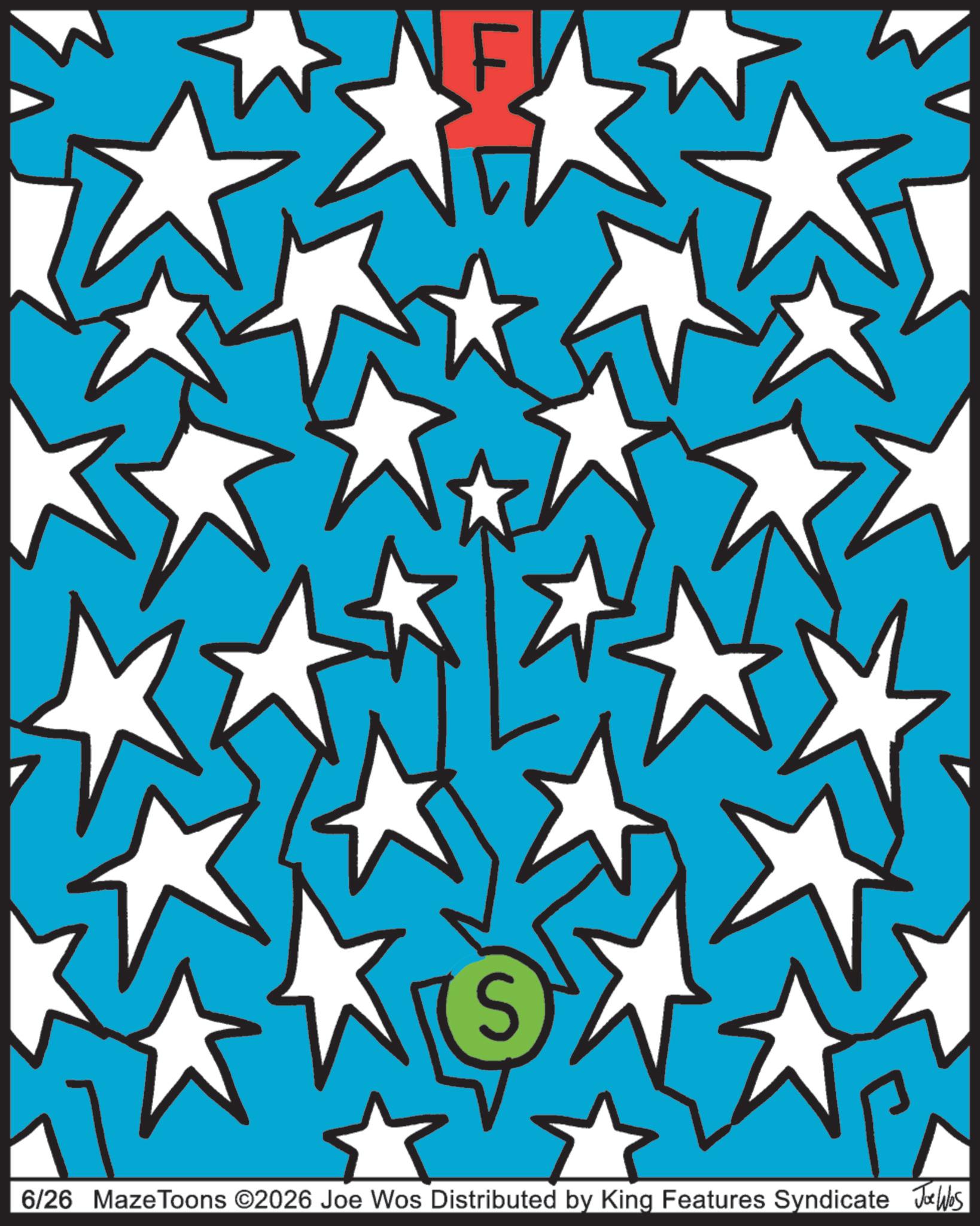 Graphic design OCR: NFV 6/26 MazeToons ©2026 Joe Wos Distributed by King Features Syndicate Jobs NFV 6/26 MazeToons © 2026 Joe Wos Distributed by King Features Syndicate Jobs