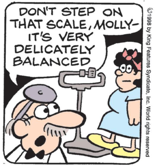 Animated cartoon OCR: DON'T STEP ON THAT SCALEMOLLY- IT'S VERY DELICATELY BALANCED ?? G 1998 by King Features SyndicateInc. World rights reserved DON'T STEP ON THAT SCALEMOLLY- IT'S VERY DELICATELY BALANCED ?? G 1998 by King Features SyndicateInc. World rights reserved