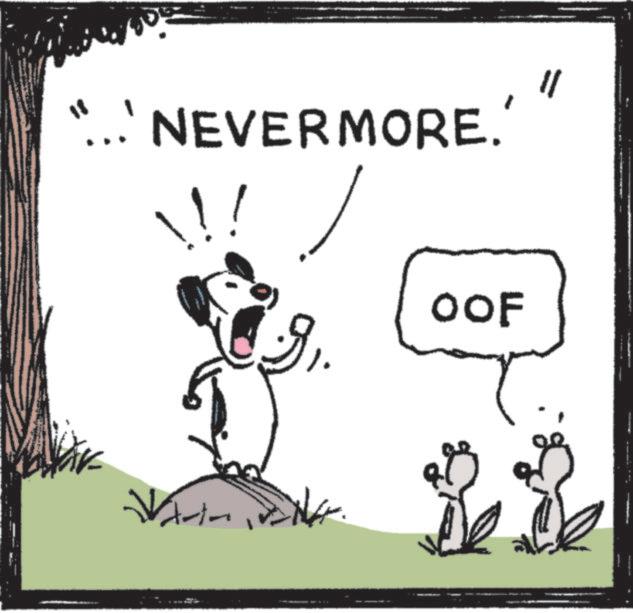 Line art OCR: "... NEVERMORE. "1 Ad OOF ? " ... NEVERMORE . " 1 Ad OOF ?
