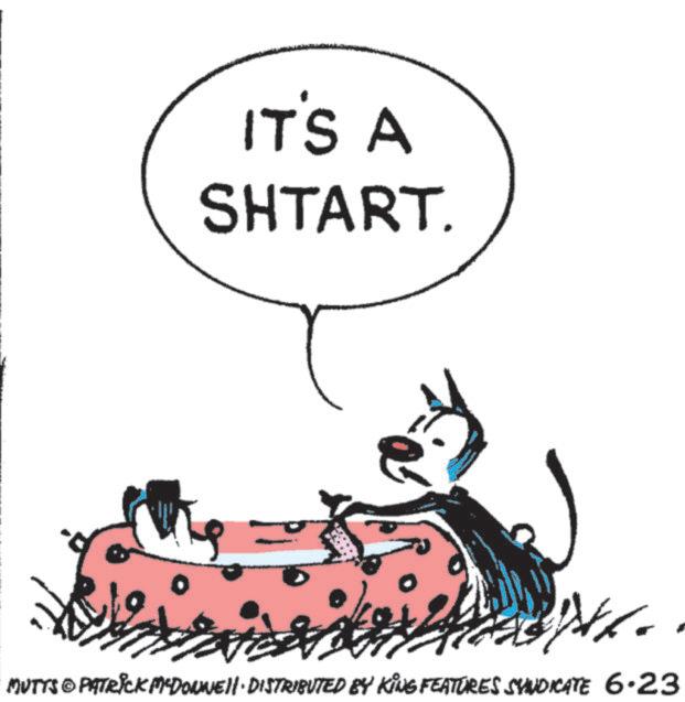 Sketch OCR: IT'S A SHTART. MUTTS & PATRICK MCDONNEL DISTRIBUTED BY KING FEATURES SYNDICATE 6.23 IT'S A SHTART . MUTTS & PATRICK MCDONNEL DISTRIBUTED BY KING FEATURES SYNDICATE 6.23