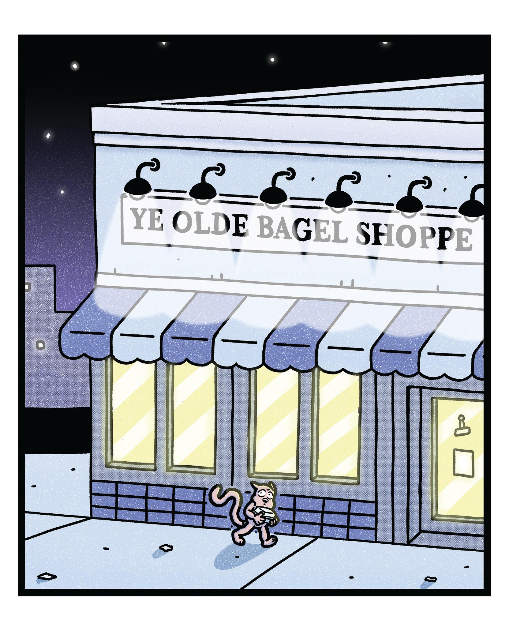 Animated cartoon OCR: YE OLDE BAGEL SHOPPE 0 O YE OLDE BAGEL SHOPPE 0 O
