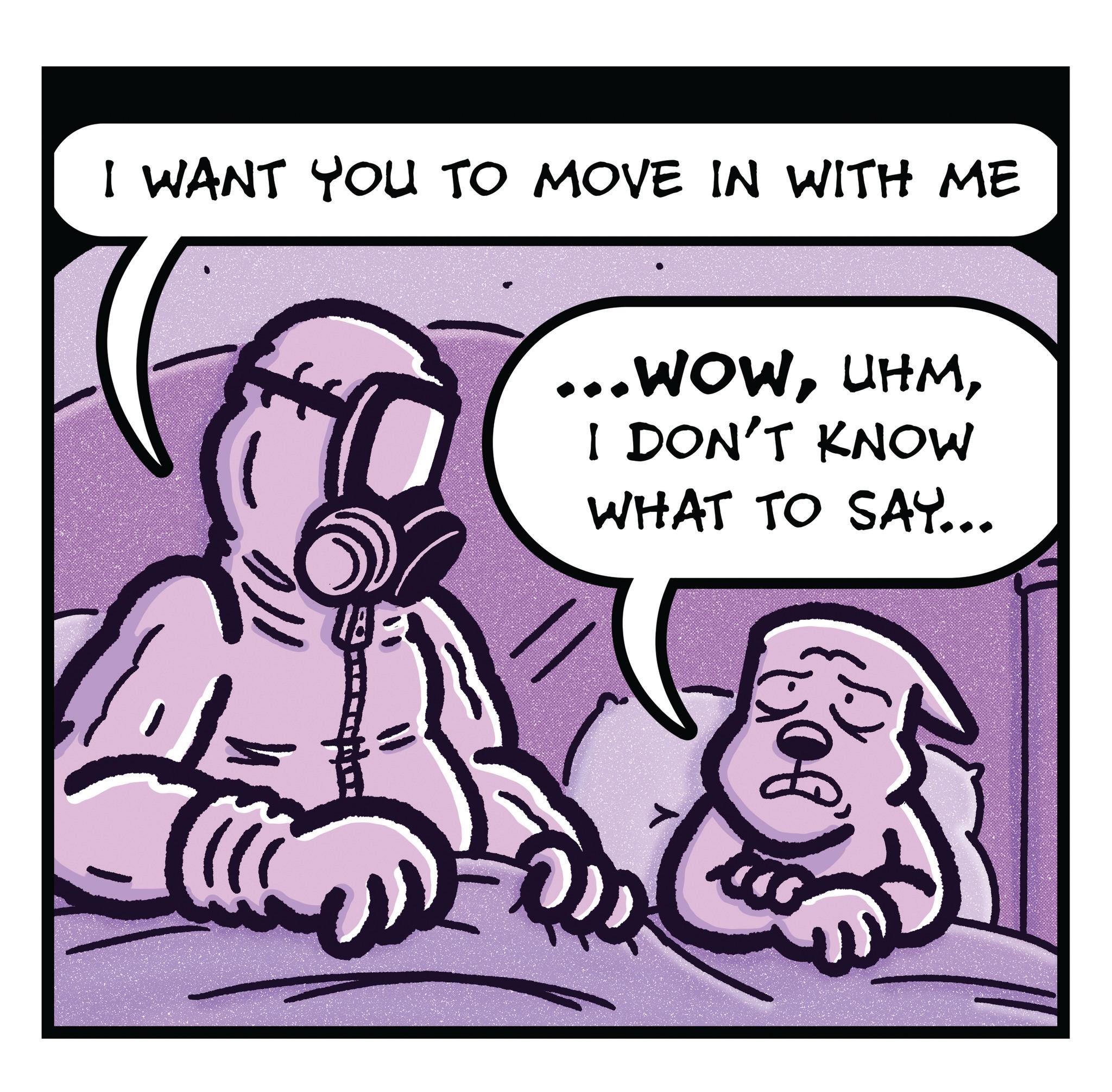 Line art OCR: I WANT YOU TO MOVE IN WITH ME ...WOWI DON'T KNOW WHAT TO SAY... ?? ?? I WANT YOU TO MOVE IN WITH ME ... WOWI DON'T KNOW WHAT TO SAY ... ?? ??