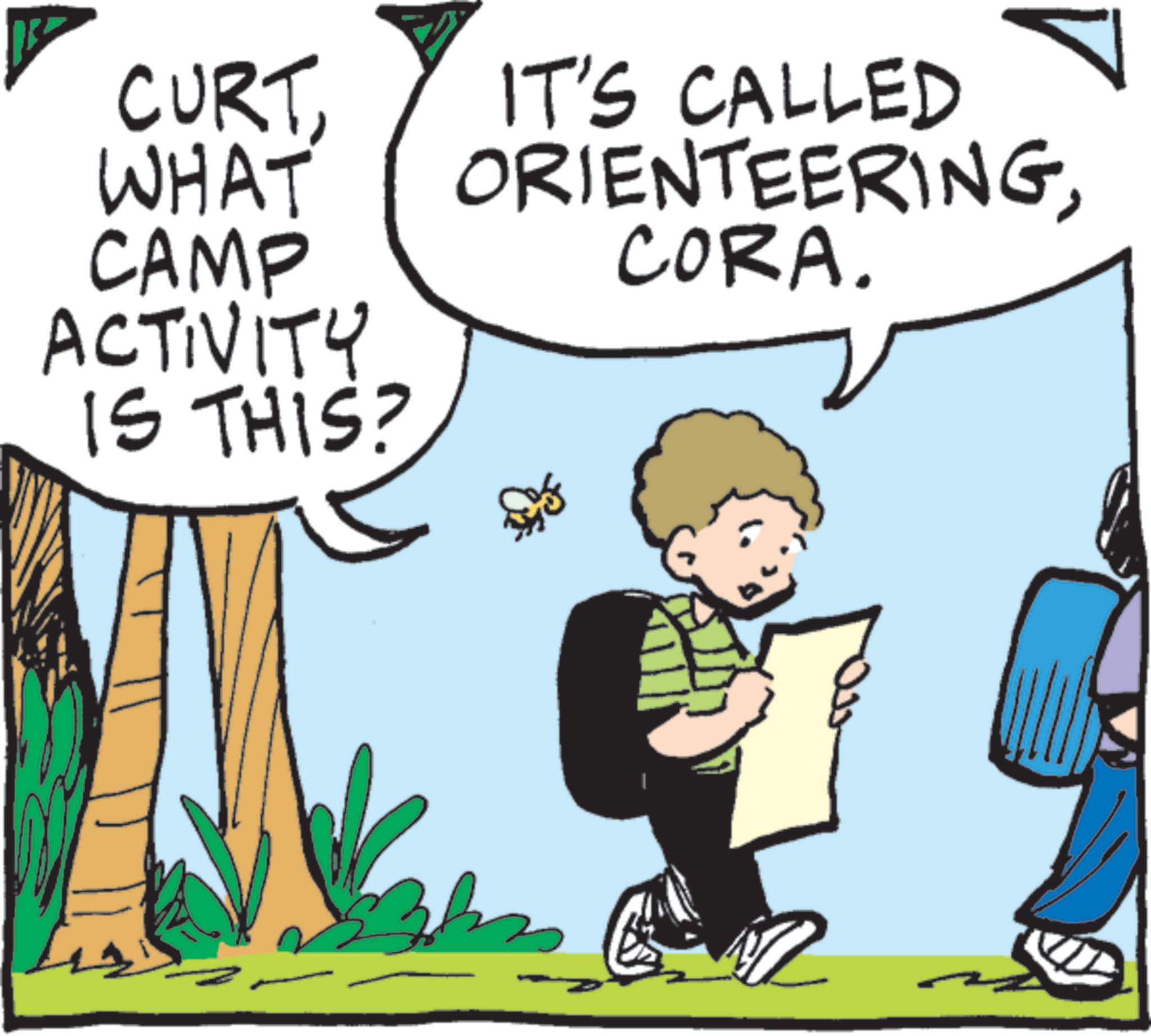 Child OCR: CURT WHAT CAMP ACTIVITY IS THIS? ? IT'S CALLED ORIENTEERINGCORA. CURT WHAT CAMP ACTIVITY IS THIS ? ? IT'S CALLED ORIENTEERINGCORA .