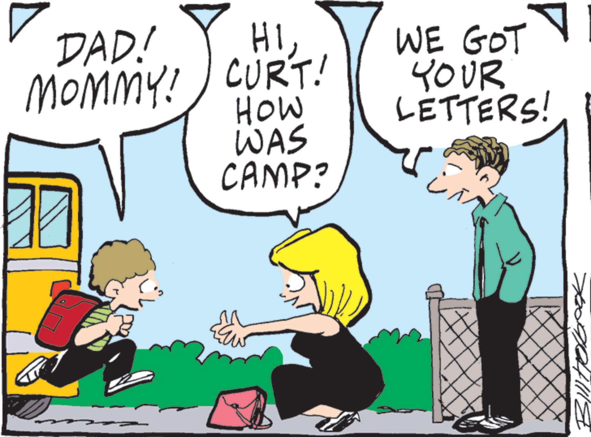 Child OCR: ? DAD! HIMOMMY! CURT! HOW WAS CAMP? WE GOT YOUR LETTERS! ??? ? DAD ! HIMOMMY ! CURT ! HOW WAS CAMP ? WE GOT YOUR LETTERS ! ???