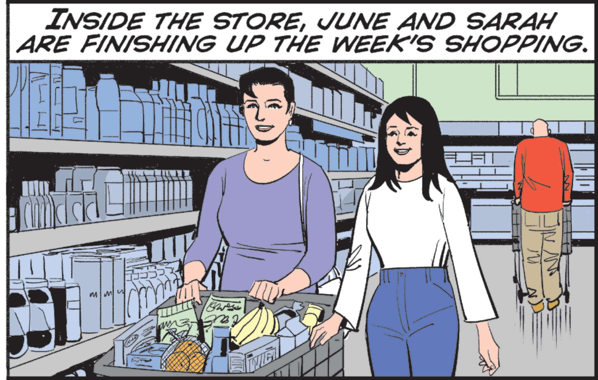 Fiction OCR: INSIDE THE STOREJUNE AND SARAH ARE FINISHING UP THE WEEK'S SHOPPING. MMW ower INSIDE THE STOREJUNE AND SARAH ARE FINISHING UP THE WEEK'S SHOPPING . MMW ower