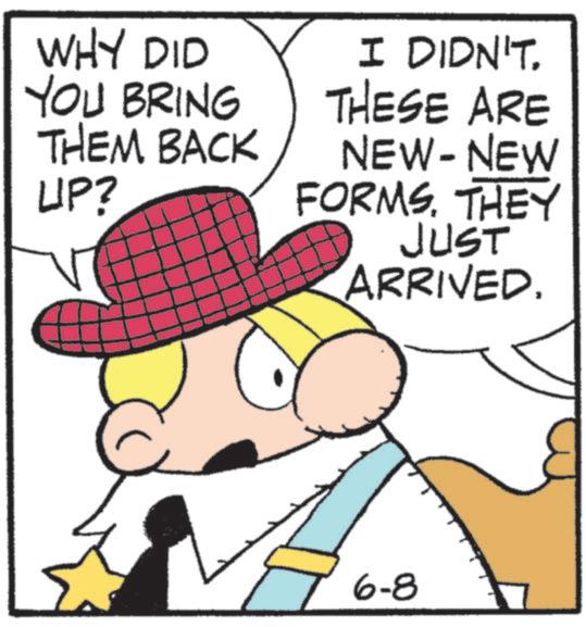 Costume Hat OCR: WHY DID YOU BRING THEM BACK UP? I DIDN'T. THESE ARE NEW - NEW FORMSTHEY JUST ARRIVED. 6-8 WHY DID YOU BRING THEM BACK UP ? I DIDN'T . THESE ARE NEW - NEW FORMSTHEY JUST ARRIVED . 6-8