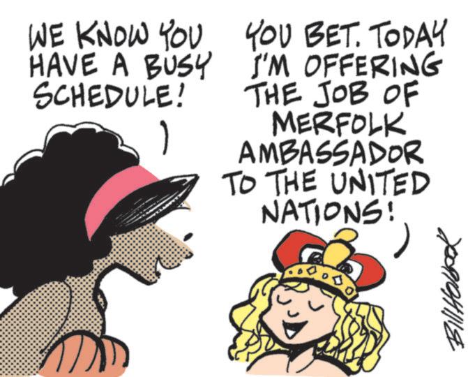 Graphics OCR: WE KNOW YOU. YOU BET. TODAY HAVE A BUSY SCHEDULE! 1 I'M OFFERING THE JOB OF MERFOLK AMBASSADOR TO THE UNITED NATIONS! Bill Holbook WE KNOW YOU . YOU BET . TODAY HAVE A BUSY SCHEDULE ! 1 I'M OFFERING THE JOB OF MERFOLK AMBASSADOR TO THE UNITED NATIONS ! Bill Holbook
