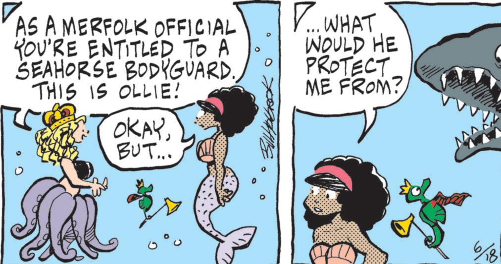 Animation OCR: AS A MERFOLK OFFICIAL YOU'RE ENTITLED TO A SEAHORSE BODYGUARD. THIS IS OLLIE! ????BUT... Billyabeck P... WHAT WOULD HE PROTECT ME FROM? 6/18 AS A MERFOLK OFFICIAL YOU'RE ENTITLED TO A SEAHORSE BODYGUARD . THIS IS OLLIE ! ????BUT ... Billyabeck P ... WHAT WOULD HE PROTECT ME FROM ? 6/18