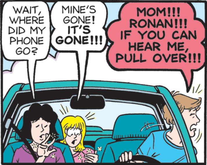 Photo caption OCR: WAITWHERE DID MY PHONE GO? -- MINE'S GONE! MOM!!! RONAN!!! IT'S GONE!!! IF YOU CAN HEAR MEPULL OVER!!! 1/ WAITWHERE DID MY PHONE GO ? -- MINE'S GONE ! MOM !!! RONAN !!! IT'S GONE !!! IF YOU CAN HEAR MEPULL OVER !!! 1 /