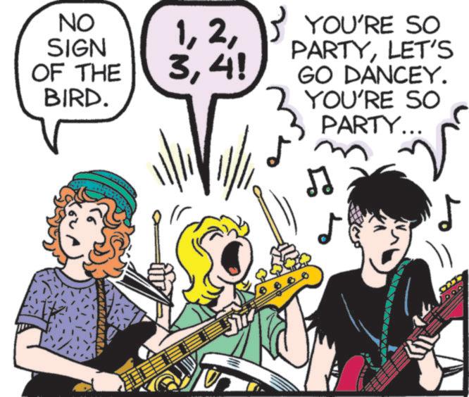 String instrument OCR: NO SIGN OF THE BIRD. 14! ? YOU'RE SO PARTYLET'S GO DANCEY. YOU'RE SO PARTY... NO SIGN OF THE BIRD . 14 ! ? YOU'RE SO PARTYLET'S GO DANCEY . YOU'RE SO PARTY ...