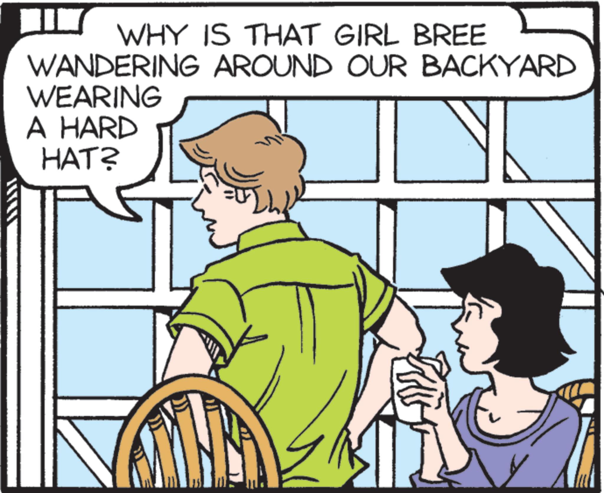 Animation OCR: WHY IS THAT GIRL BREE WANDERING AROUND OUR BACKYARD WEARING A HARD HAT? WHY IS THAT GIRL BREE WANDERING AROUND OUR BACKYARD WEARING A HARD HAT ?