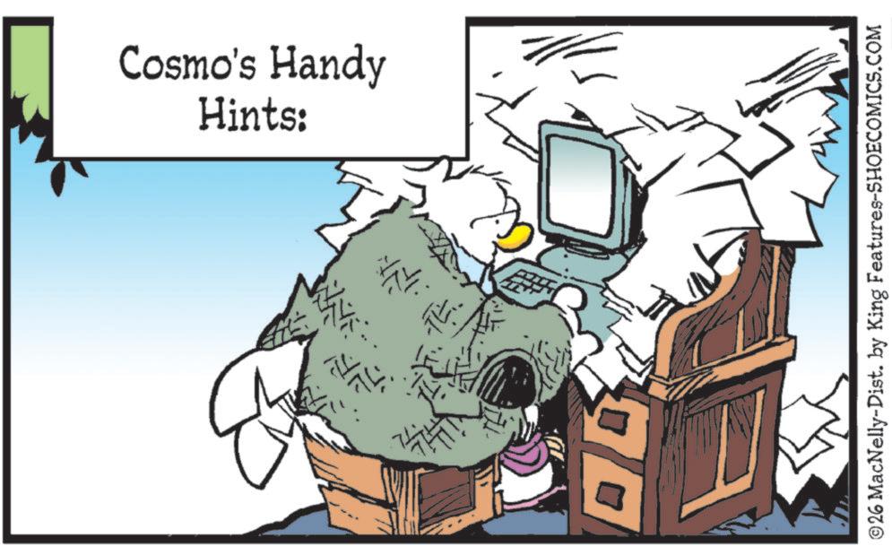 Fictional character OCR: Cosmo's Handy Hints: N © 26 MacNelly-Dist. by King Features-SHOECOMICS.COM Cosmo's Handy Hints : N © 26 MacNelly - Dist . by King Features-SHOECOMICS.COM