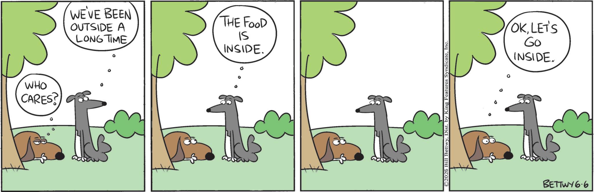 Animation OCR: WHO CARES? WE'VE BEEN OUTSIDE A LONG TIME THE FOOD IS INSIDE. OKLET'S Go INSIDE. BETTWY 6.6 WHO CARES ? WE'VE BEEN OUTSIDE A LONG TIME THE FOOD IS INSIDE . OKLET'S Go INSIDE . BETTWY 6.6