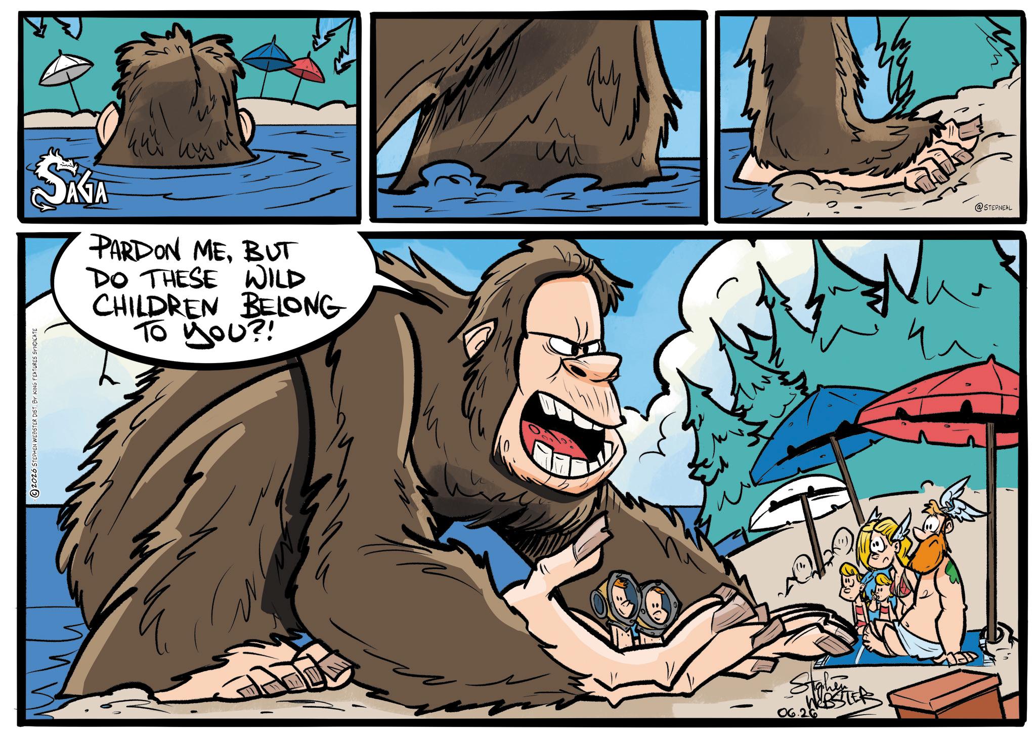 Fictional character OCR: 2026 STEPHEN WEBSTER DIST. BY KING FEATURES SYNDICATE SAGA PARDON MEBUT DO THESE WILD CHILDREN BELONG ?? ????! ?? @STEPNEAL WEBSTER 06.26 2026 STEPHEN WEBSTER DIST . BY KING FEATURES SYNDICATE SAGA PARDON MEBUT DO THESE WILD CHILDREN BELONG ?? ??? ?! ?? @STEPNEAL WEBSTER 06.26