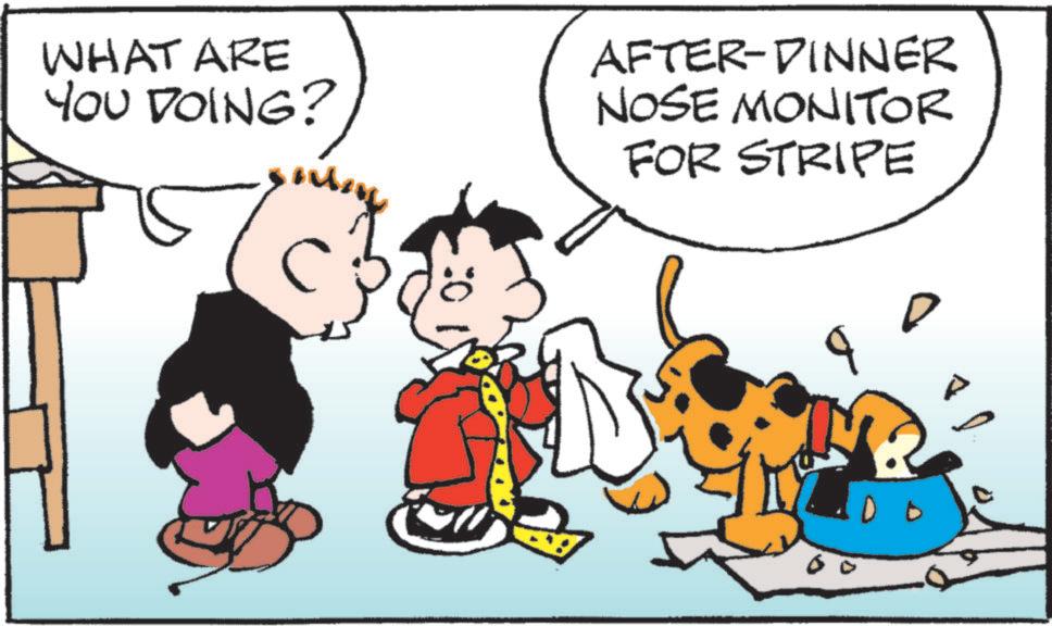 Illustration OCR: WHAT ARE YOU DOING? AFTER-DINNER NOSE MONITOR FOR STRIPE WHAT ARE YOU DOING ? AFTER - DINNER NOSE MONITOR FOR STRIPE