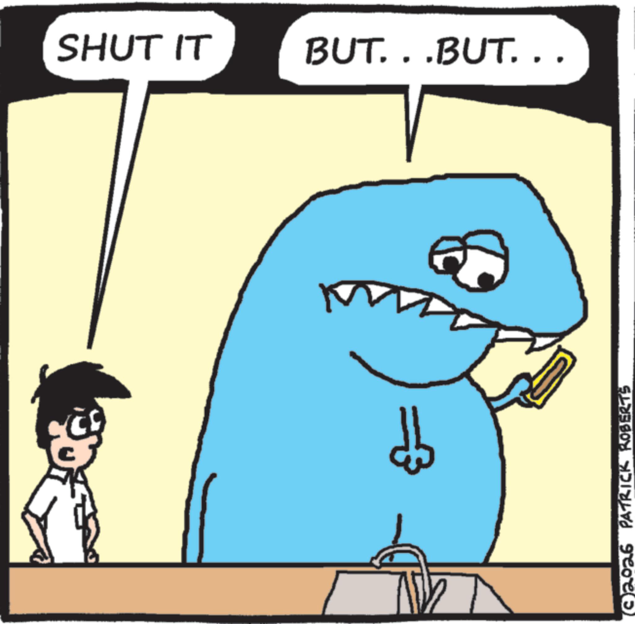 Animation OCR: SHUT IT BUT. . .BUT. . . db ©2026 PATRICK ROBERTS SHUT IT BUT . . .BUT . . . db © 2026 PATRICK ROBERTS
